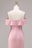 Vestido Midi sirena de chifón rosa oscuro con hombros fríos
