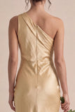 Vestido midi de sirena de un solo hombro dorado de satén