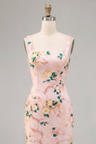 Bodycon vestido midi midi floral rosa de cuello cuadrado con abertura