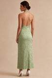Vestido Midi Floral Sirena con cuello halter verde claro y estampado