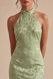 Vestido Midi Floral Sirena con cuello halter verde claro y estampado
