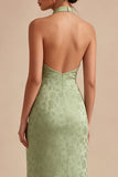 Vestido Midi Floral Sirena con cuello halter verde claro y estampado