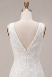 Vestido blanco pequeño de escote en V con A-Line y flor 3D