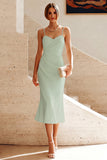 Vestido Midi fruncido con tirantes blancos de sirena