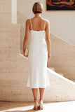 Vestido Midi fruncido con tirantes blancos de sirena