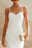Vestido Midi fruncido con tirantes blancos de sirena