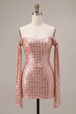 Vestido de bienvenida a casa con lentejuelas con champán brillante y bodycon hombro