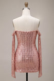 Vestido de bienvenida a casa con lentejuelas con champán brillante y bodycon hombro