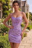 Plum Bodycon con tirantes finos Corset, lentejuelas, vestido de bienvenida con lazo
