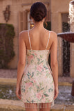Vestido de bienvenida a casa con lentejuelas bodycon flores blancas y rosa brillante