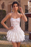 Corsé de flores blancas rosas Vestido de bienvenida con volantes y volantes