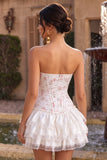 Corsé de flores blancas rosas Vestido de bienvenida con volantes y volantes