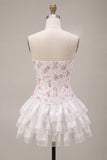 Corsé de flores blancas rosas Vestido de bienvenida con volantes y volantes