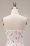 Corsé de flores blancas rosas Vestido de bienvenida con volantes y volantes