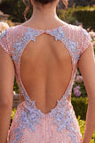Vestido de Homecoming con lentejuelas bodycon escote en V rosa con corte floral