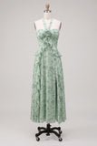 Vestido midi floral de chiffon con volantes y escote en forma de A-line Sage con abertura