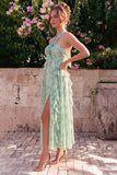 Vestido midi floral de chiffon con volantes y escote en forma de A-line Sage con abertura