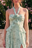 Vestido midi floral de chiffon con volantes y escote en forma de A-line Sage con abertura