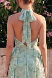 Vestido midi floral de chiffon con volantes y escote en forma de A-line Sage con abertura