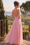 Vestido Maxi sin espalda con filetes finos de flor azul y chiffon de flor azul A-Line