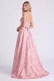 Vestido largo largo de dama de honor rosa rosa de satén A-Line con lazo