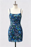 Vestido corto de bienvenida con bordado floral lila bodycon lentejuelas y cordón en la espalda