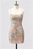 Vestido corto de bienvenida con bordado floral lila bodycon lentejuelas y cordón en la espalda