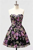 Vestido de bienvenida floral lila A-Line Sweetheart con lentejuelas y encaje en la espalda