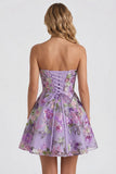 Vestido de bienvenida floral lila A-Line Sweetheart con lentejuelas y encaje en la espalda