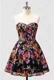 Vestido de bienvenida floral lila A-Line Sweetheart con lentejuelas y encaje en la espalda