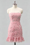 Vestido de bienvenida a casa, sin tirantes y volantes con volantes y cuentas florales azul claro, con encaje en la espalda