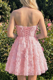 Vestido de bienvenida floral con cuentas y cordones de Dusty Rose Rose, Sweetheart A-Line