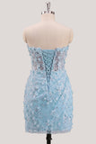 Bodycon Strapless Floral Corset transparente Corset de lentejuelas Vestido de Homecoming con encaje en la espalda