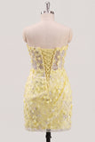 Bodycon Strapless Floral Corset transparente Corset de lentejuelas Vestido de Homecoming con encaje en la espalda