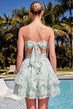 Sweetheart A-Line rosa floral fruncido, con volantes y vestido de bienvenida con lazo