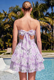 Sweetheart A-Line rosa floral fruncido, con volantes y vestido de bienvenida con lazo