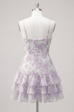Vestido de bienvenida rosa con volantes de tirantes finos en línea A con tirantes finos en línea A
