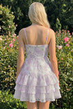 Vestido de bienvenida rosa con volantes de tirantes finos en línea A con tirantes finos en línea A