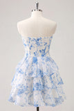 Vestido de bienvenida de chiffon floral de chiffon azul claro azul claro