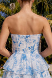 Vestido de bienvenida de chiffon floral de chiffon azul claro azul claro