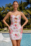 Vestido de bienvenida con lentejuelas florales de Corazón brillante Corazón Blanco Keyhole con lentejuelas y encaje en la espalda