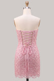 Vestido corto corto de bienvenida rosa rosa y ajustado con encaje en la espalda