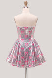 Vestido de bienvenida rosa brillante de tirantes sin tirantes con lazos