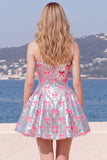 Vestido de bienvenida rosa brillante de tirantes sin tirantes con lazos