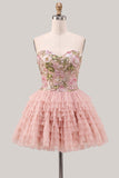 Vestido de bienvenida a casa con lentejuelas florales en A-Line rosa