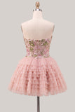 Vestido de bienvenida a casa con lentejuelas florales en A-Line rosa