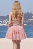 Vestido de bienvenida a casa con lentejuelas florales en A-Line rosa