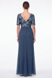 Vestido largo de madre de la novia, vestido largo de sirena sirena con escote en V y chiffon fruncido