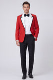 Traje de baile de graduación rojo de dos piezas de un solo botón en solapa Peak