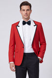 Traje de baile de graduación rojo de dos piezas de un solo botón en solapa Peak